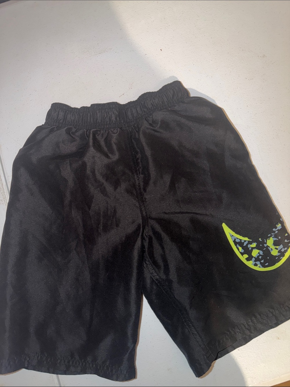 Nike Black Kids Athletic Shorts with Neon Lime Swoosh